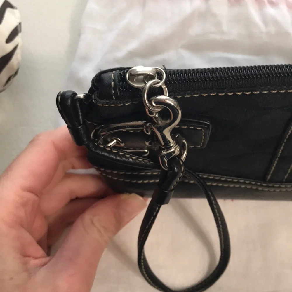 Coach Black Leather and Canvas Wristlet Clutch - Picture 3 of 5